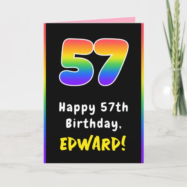 Carte 57e anniversaire : Arc-en-ciel coloré # 57, Nom pe (Devant)