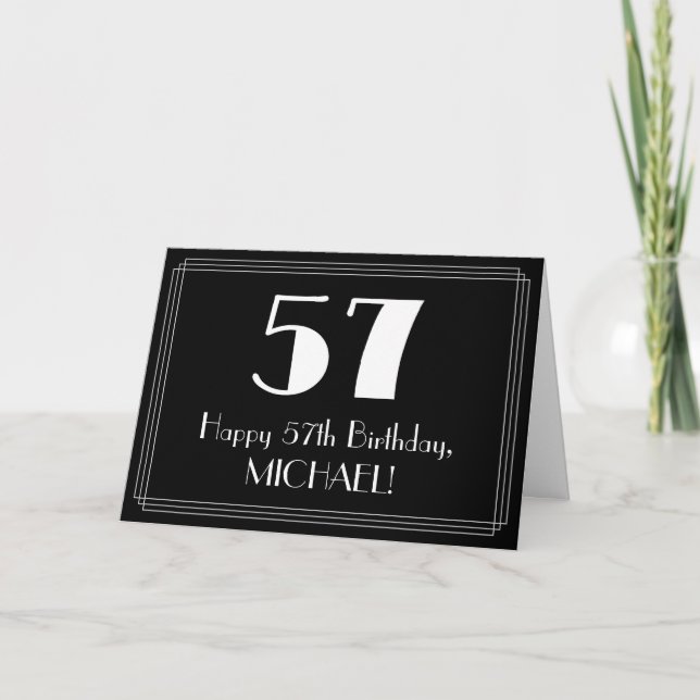 Carte 57e anniversaire ~ Art Déco Inspiré Look "57", Nom (Devant)