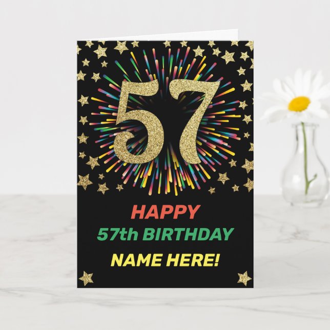 Carte 57e anniversaire Feu d'artifice Arc-en-ciel Gold J (Petite plante)