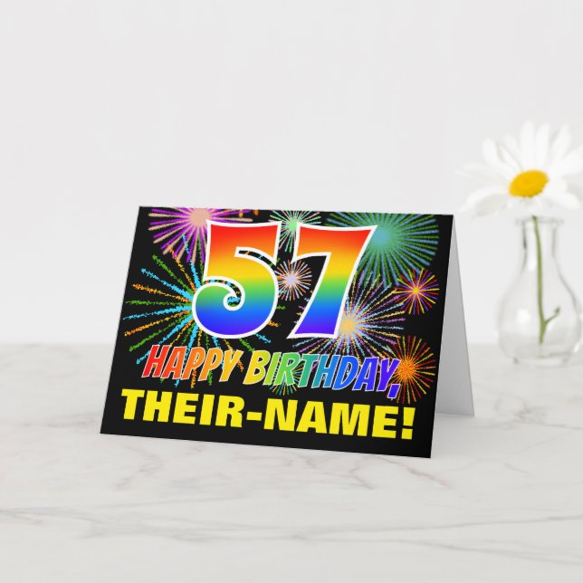 Carte 57e anniversaire : Gras, Amusants, Feu d'artifice, (Petite plante)