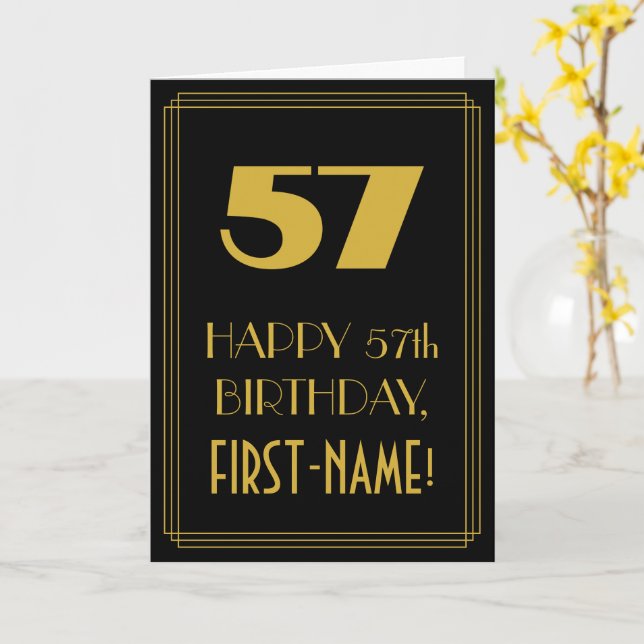 Carte 57e Anniversaire – Look inspiré de l'Art Déco "57" (Fleur jaune)