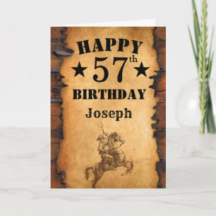 Carte 57e anniversaire Pays rustique Western Cowboy Hors
