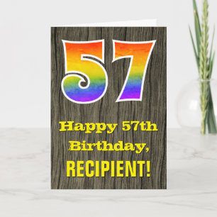 Carte 57e anniversaire : Rustic Faux Wood Look, Arc-en-c