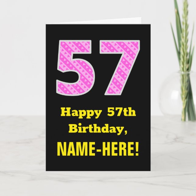 Carte 57ème anniversaire : Pink Stripes and Hearts "57"  (Devant)