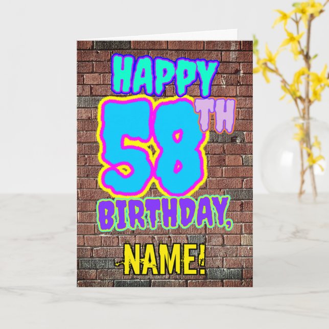 Carte 58e anniversaire - Amusant, Graffiti urbain inspir (Fleur jaune)