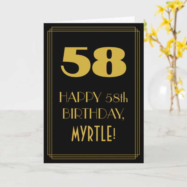 Carte 58e anniversaire ~ Art Déco Inspiré Look "58" & No (Fleur jaune)