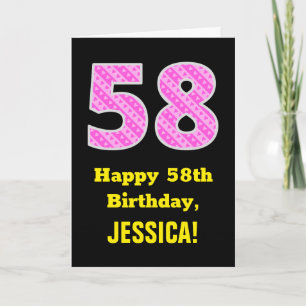 Carte 58e Anniversaire : Bandes roses et cœurs "58" + No