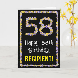 Carte 58e anniversaire : Floral Flowers Numéro, Nom pers