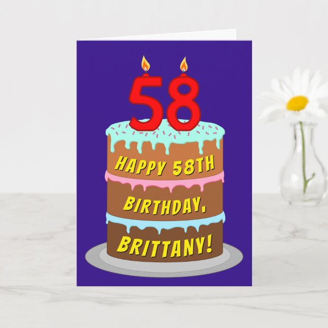 Carte 58e anniversaire : Fun Cake and Candles + Nom pers (Petite plante)