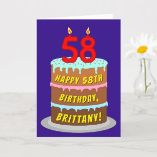 Carte 58e anniversaire : Fun Cake and Candles + Nom pers