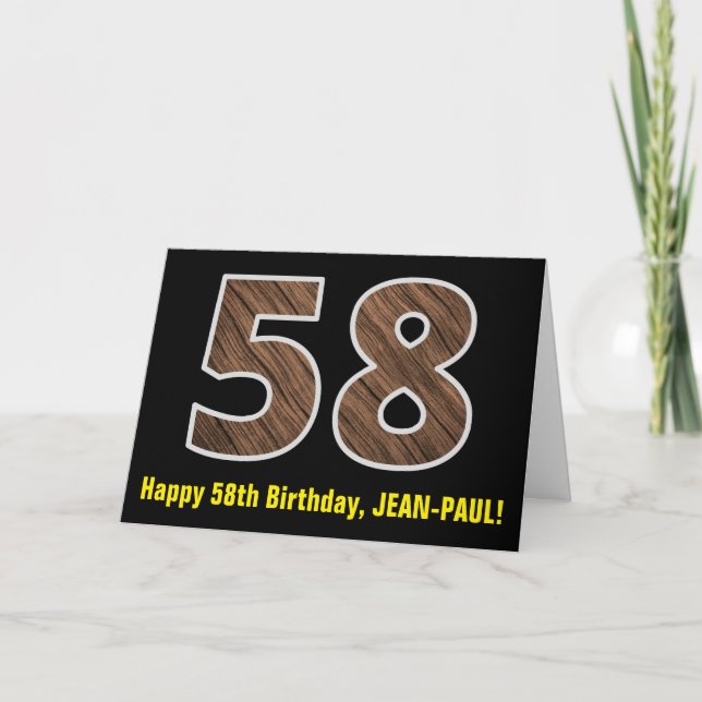 Carte 58e anniversaire : Nom + Faux Wood Grain Motif "58 (Devant)
