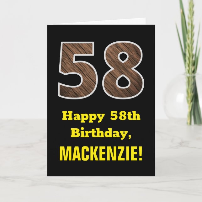 Carte 58e anniversaire : Nom, Motif Faux Wood Grain "58" (Devant)