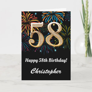 Carte 58e anniversaire Rainbow Fireworks noir et or