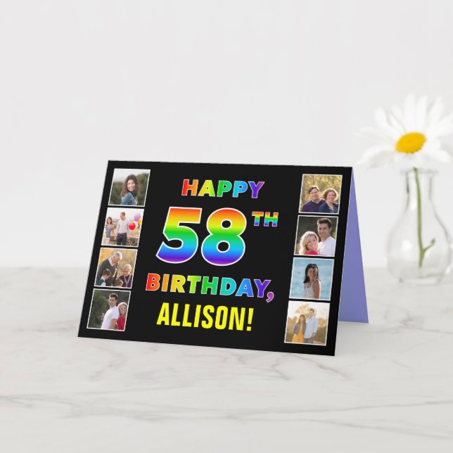 Carte 58e anniversaire : Rainbow Text, Custom Photos & N (Petite plante)