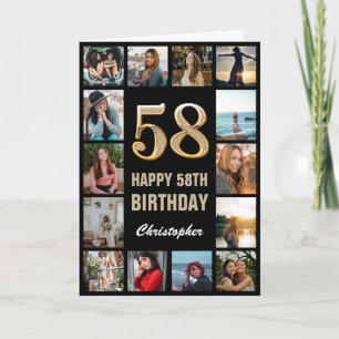 Carte 58e Joyeux Anniversaire Black and Gold Photo Colla