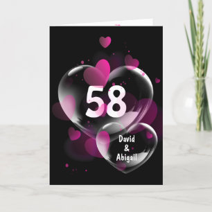 Carte 58ème Anniversaire Bulles cardiaques sur Noir