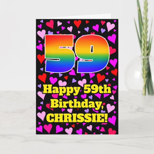 Carte 59e anniversaire : Amour Hearts Motif, Arc en ciel (Devant)