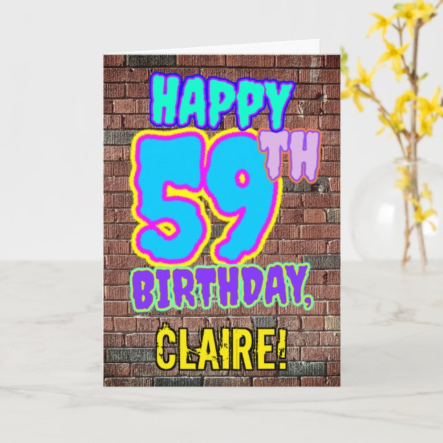 Carte 59e anniversaire - Amusant, Graffiti urbain inspir (Fleur jaune)