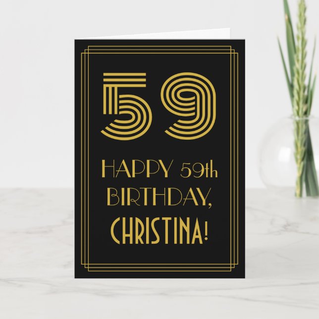 Carte 59e anniversaire : Art Déco Inspiré Look "59" & No (Devant)