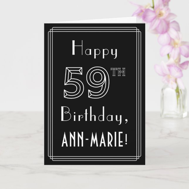 Carte 59e anniversaire : Art Déco Style # 59 & Nom perso (Orchidée)