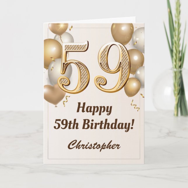 Carte 59e anniversaire Ballons d'or et Confetti Annivers (Devant)