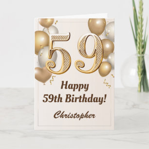 Carte 59e anniversaire Ballons d'or et Confetti Annivers