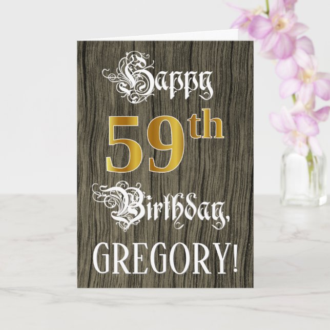 Carte 59e anniversaire : Faux Gold Look + Faux Wood Moti (Orchidée)
