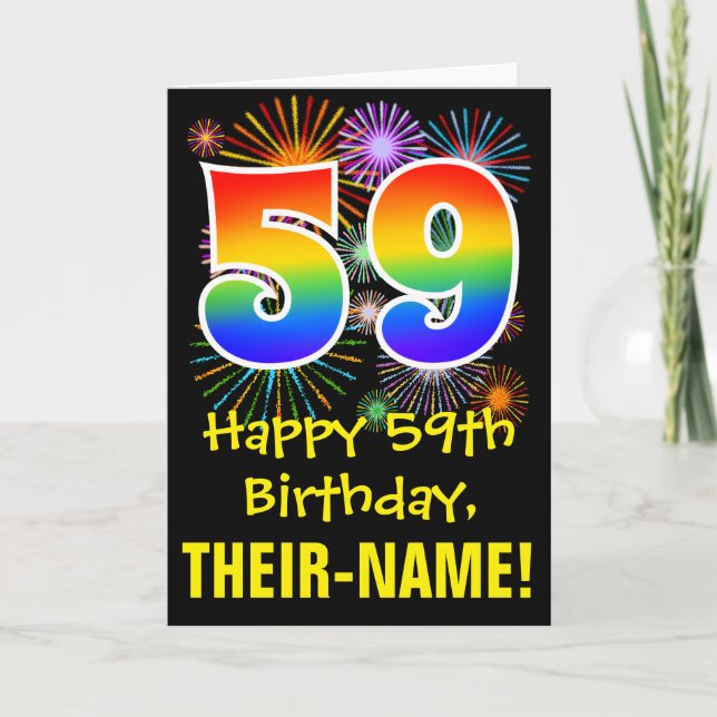 Carte 59e anniversaire : Fun Fireworks Motif + Rainbow 5 (Devant)