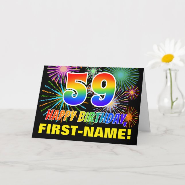 Carte 59e anniversaire : Gras, Amusants, Feu d'artifice, (Petite plante)