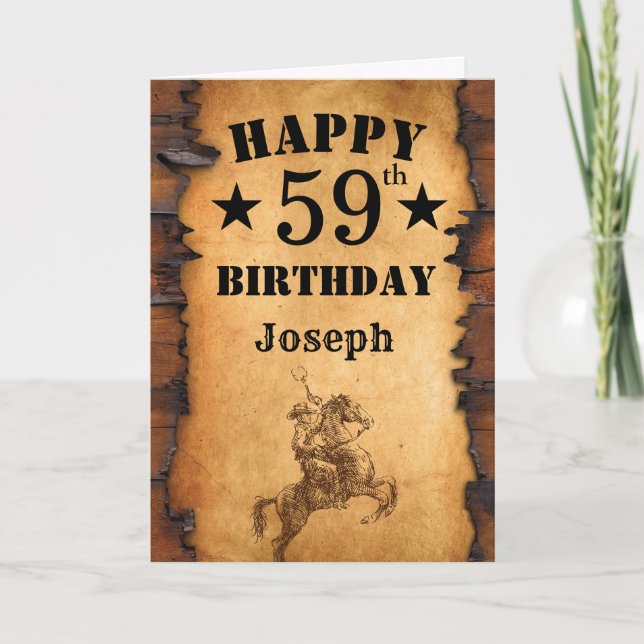 Carte 59e anniversaire Pays rustique Western Cowboy Hors (Devant)