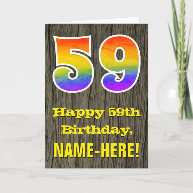 Carte 59e anniversaire : Rustic Faux Wood Look, Rainbow  (Devant)