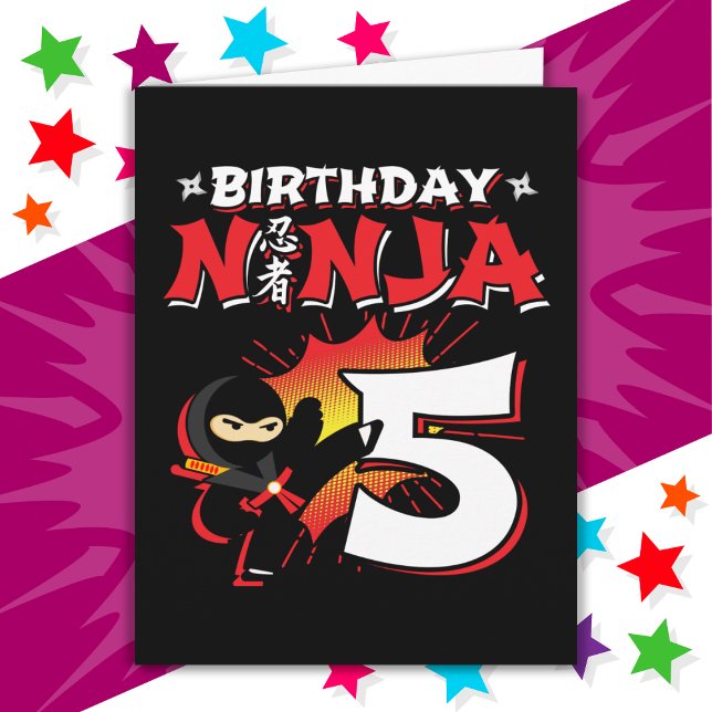 Carte 5 année Vieux style de bande dessinée Ninja 5e ann (Créateur téléchargé)
