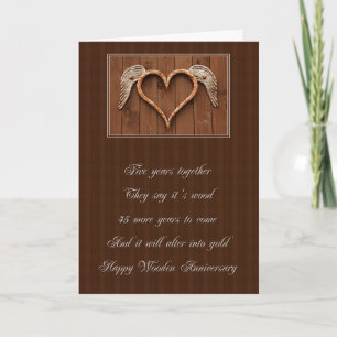 Carte 5 ans Anniversaire du coeur en bois