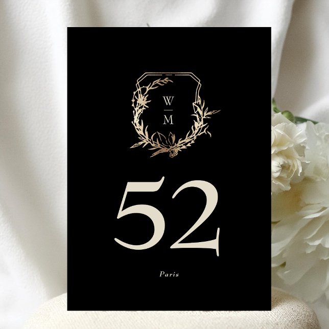Carte 5 x 7 Classic Black Cream Gold Wreath Numéro de ta (Créateur téléchargé)