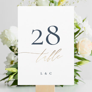 Carte 5 x 7 Marine Blue Elegant Gold Mariage Numéros de