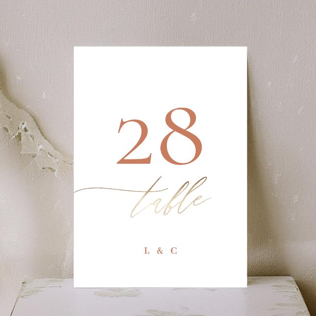 Carte 5 x 7 Terracotta Elegant Mariage Or Numéro de tabl (Créateur téléchargé)
