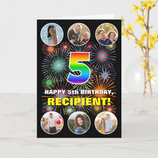 Carte 5e anniversaire : Amusant Arc en Ciel #, Personnal (Fleur jaune)