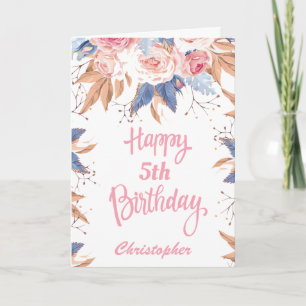 Carte 5e anniversaire Aquarelle Botanique Rose Floral