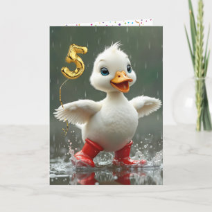 Carte 5e anniversaire Canard blanc dans une flaque de pl