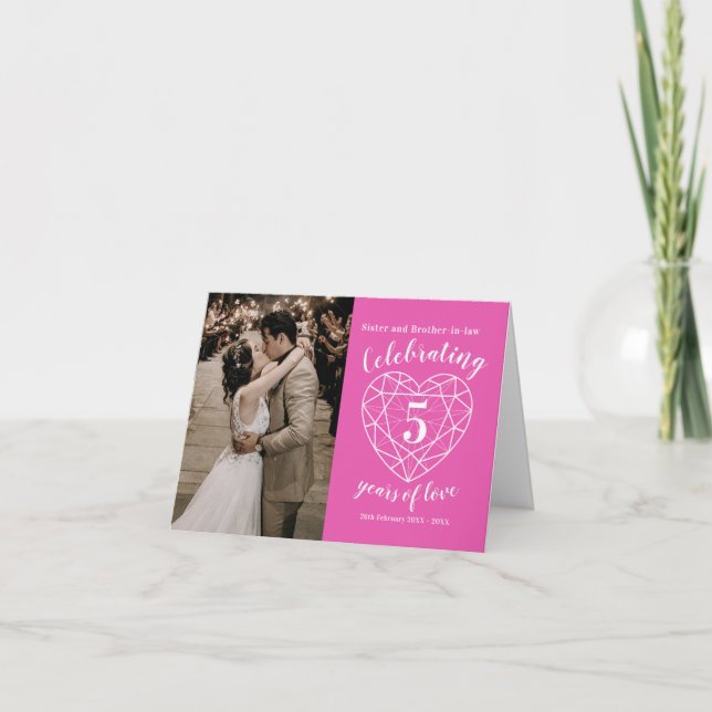 Carte 5e anniversaire de mariage photo personnalisée ros (Devant)