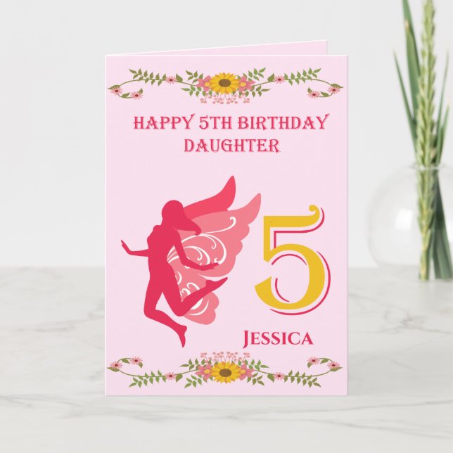 Carte 5e anniversaire de Pink Fairy Daughter (Devant)