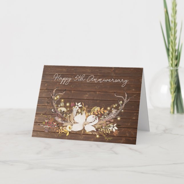 Carte 5e anniversaire Deer Antler Bouquet (Devant)