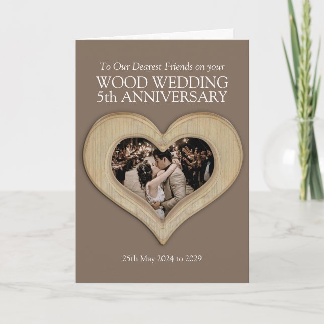 Carte 5e anniversaire du mariage du bois photo amis (Devant)