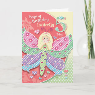Carte 5e anniversaire, minuscule, mignonne papillon