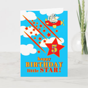 Carte 5e anniversaire Petite Étoile Animaux Mignons dans