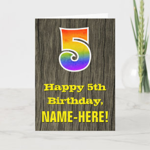 Carte 5e anniversaire : Rustic Faux Wood Look, Rainbow "