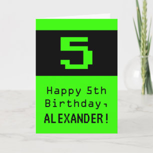Carte 5e anniversaire : style nerd / geek "5" et nom