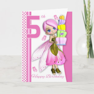 Carte 5e anniversaire Tipsy Cake Imaginaire Fairy Cutie