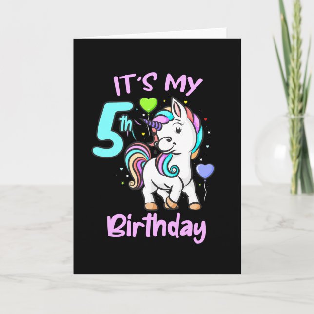 Carte 5e Anniversaire Unicorn Cadeaux Enfants Pour Fille (Devant)