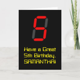 Carte 5ème anniversaire : Rouge Digital Horloge Style "5